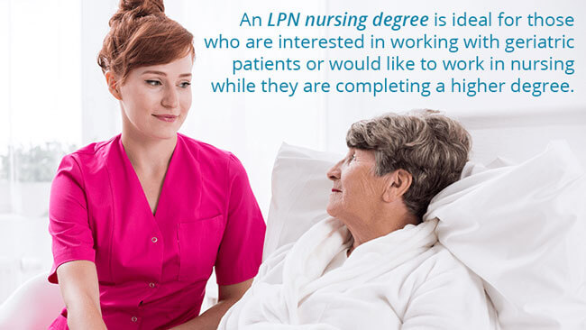 An LPN nursing degree is ideal for those who are interested in working with geriatric patients.